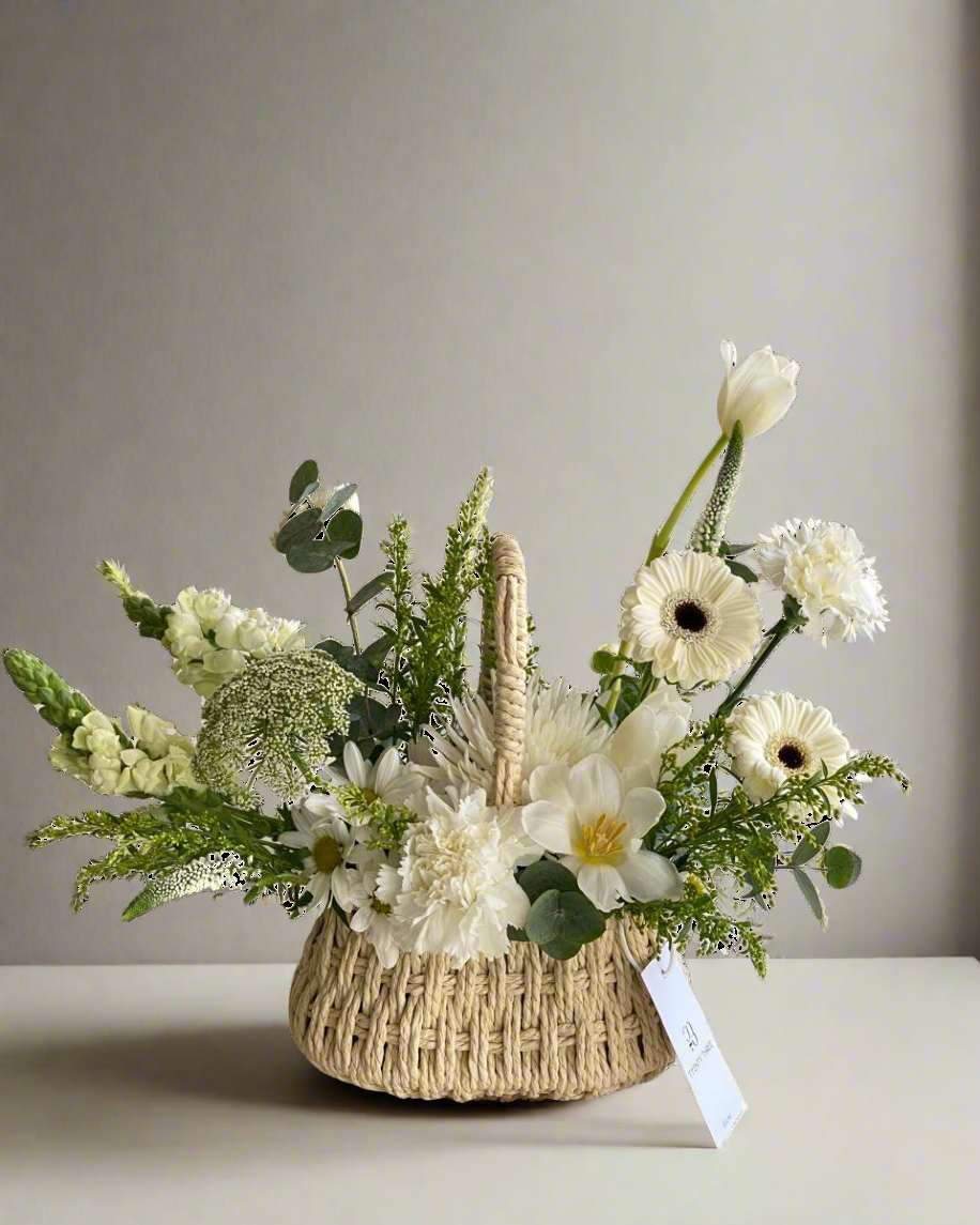 White Gerbera Basket