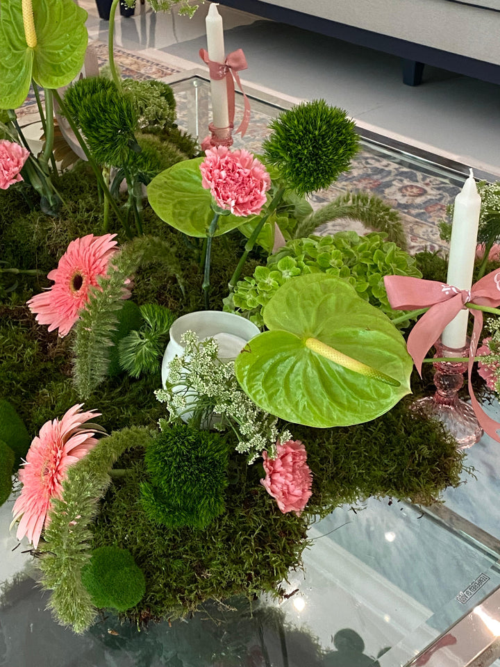 Pink Gerbera Candle Table Arrangement