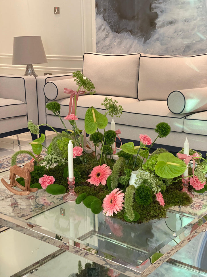 Pink Gerbera Candle Table Arrangement