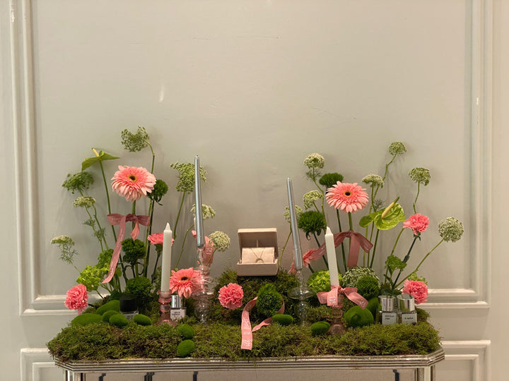 Pink Gerbera Candle Table Arrangement