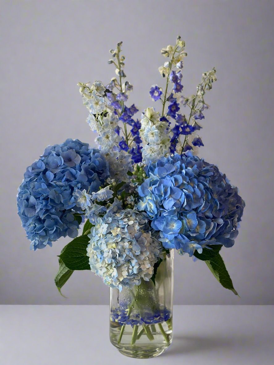 Blue Hydrangea Vase - Twenty Three Flowers & Chocolate