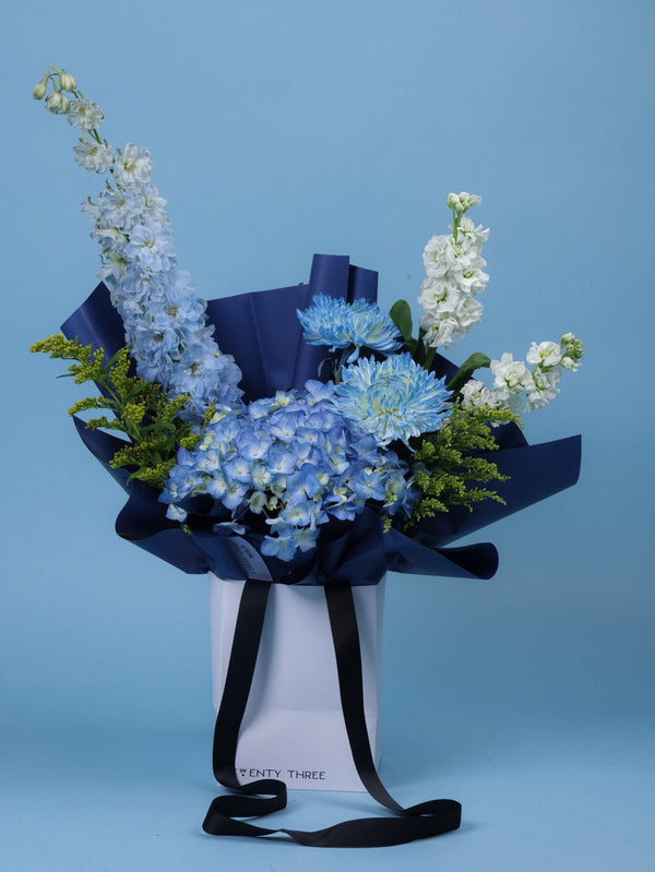 Blue Serenity Bouquet - Twenty Three Flowers & Chocolate