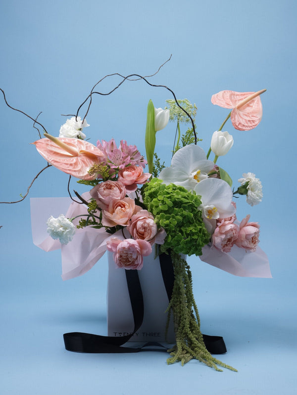 Blush Garden Bouquet - Twenty Three Flowers & Chocolate