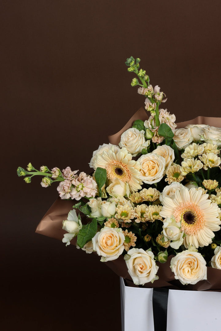 Cream Bliss Bouquet - Twenty Three Flowers & Chocolate