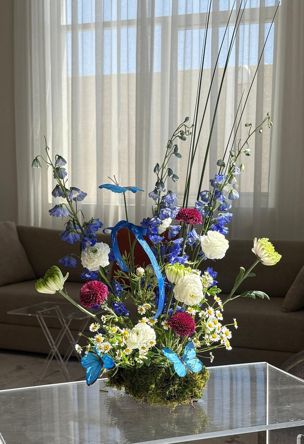 Delphinium Charm Centerpiece - Twenty Three Flowers & Chocolate