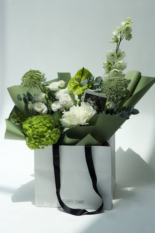 Emerald Whisper Bouquet - Twenty Three Flowers & Chocolate