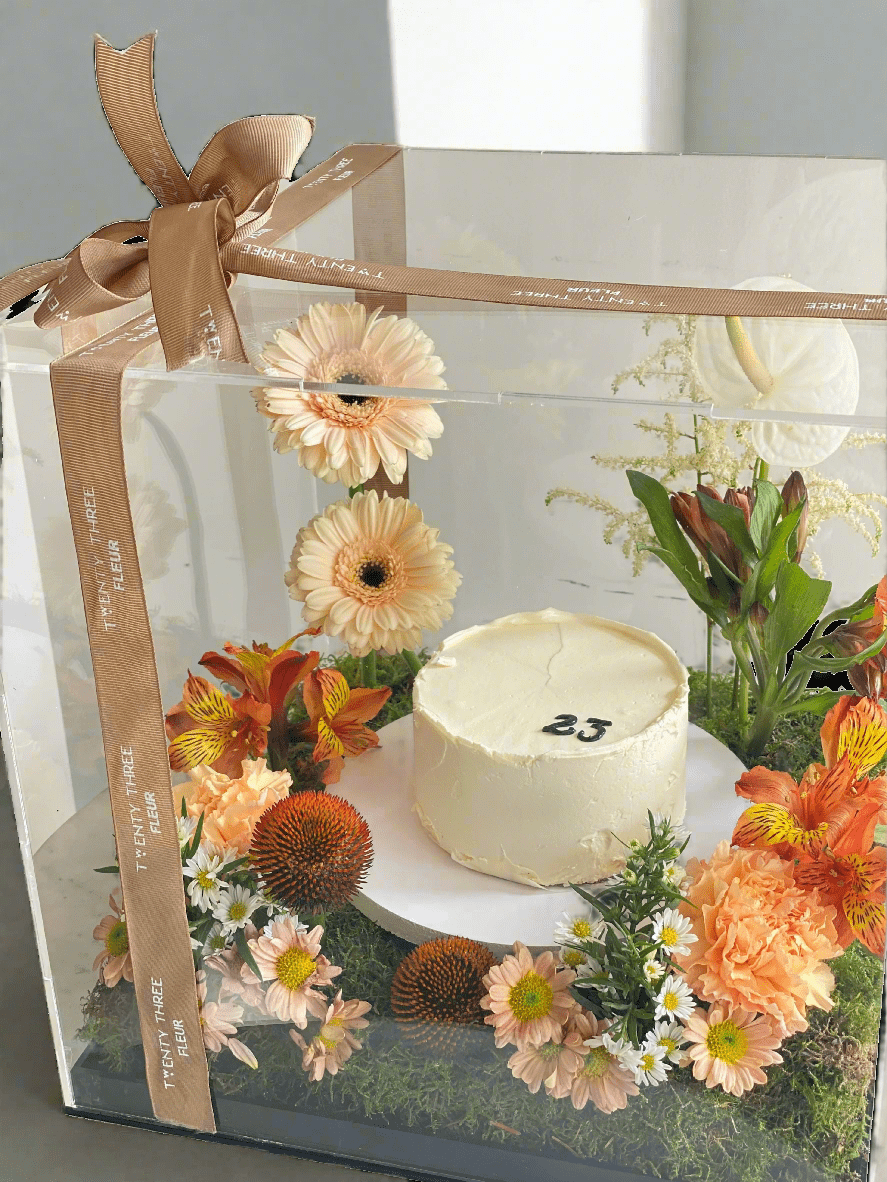 Floral Box with Cake Centerpiece - Twenty Three Flowers & Chocolate
