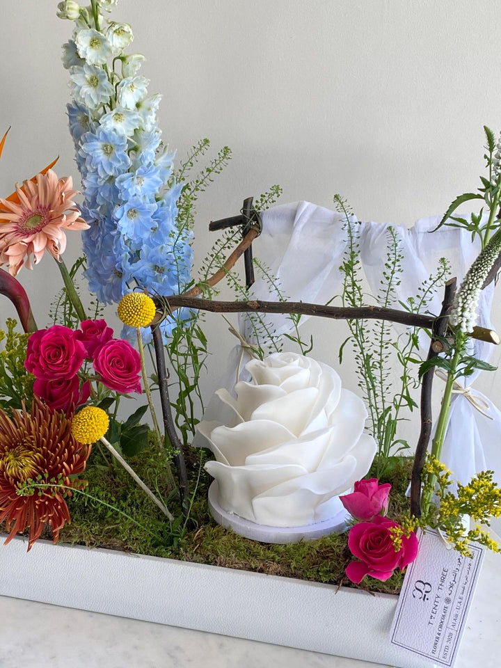 Floral Celebration Tray with Cake - Twenty Three Flowers & Chocolate