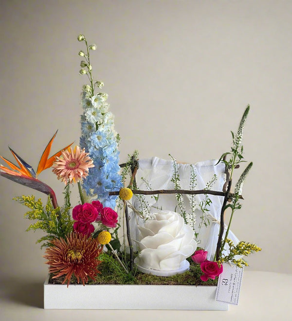 Floral Celebration Tray with Cake - Twenty Three Flowers & Chocolate