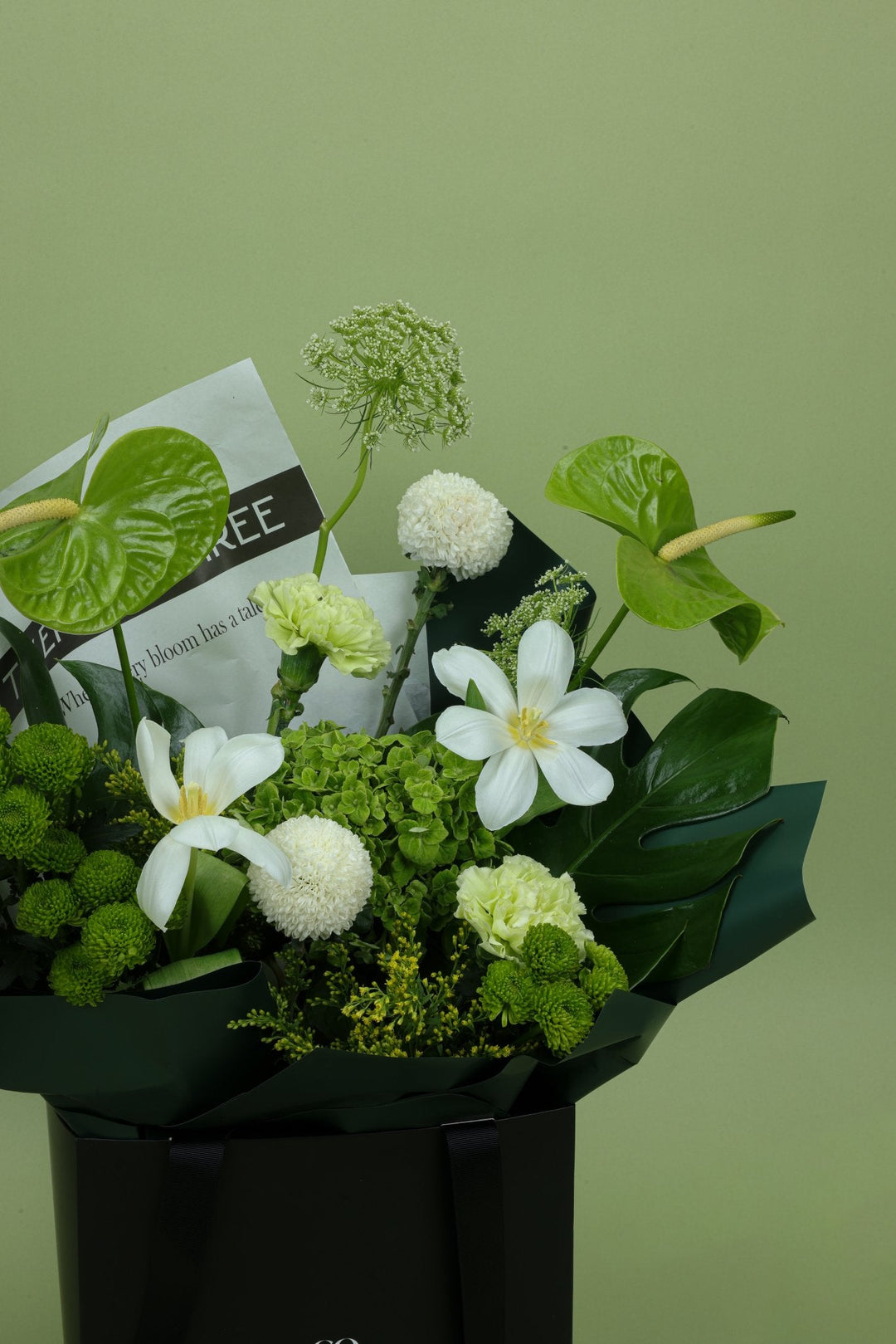 Green Aura Bouquet - Twenty Three Flowers & Chocolate