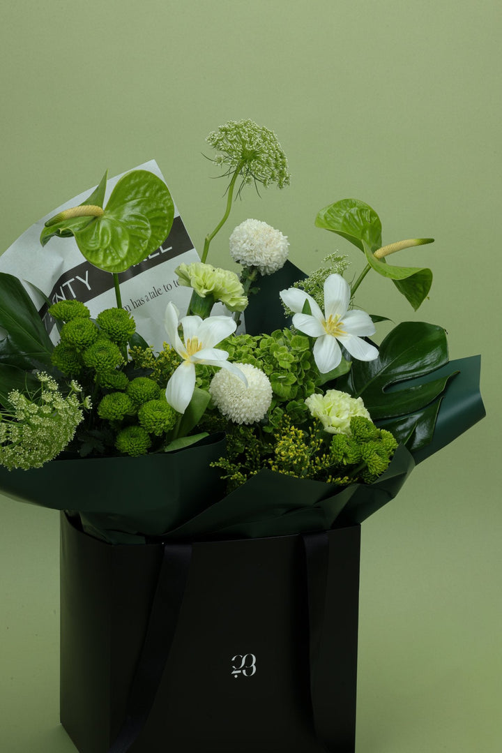 Green Aura Bouquet - Twenty Three Flowers & Chocolate