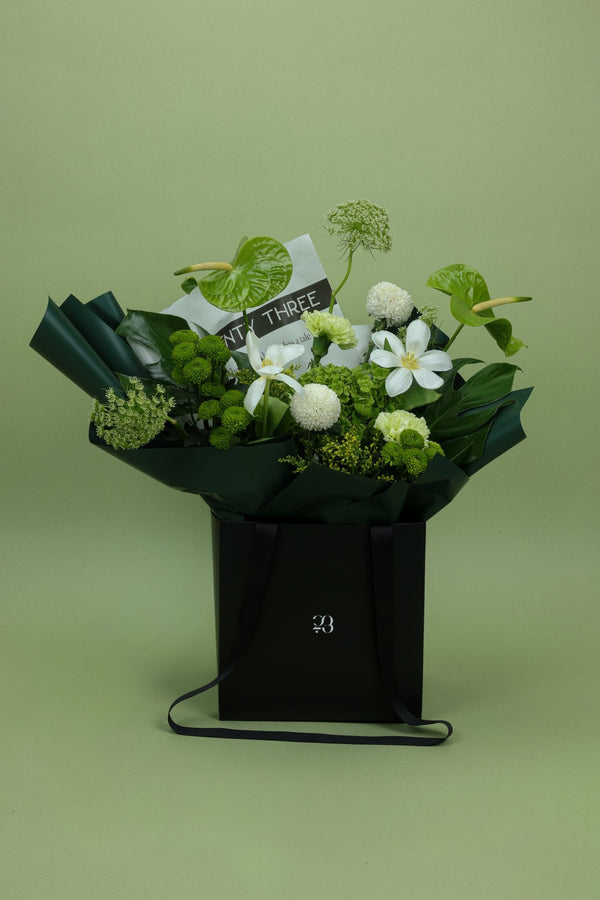 Green Aura Bouquet - Twenty Three Flowers & Chocolate