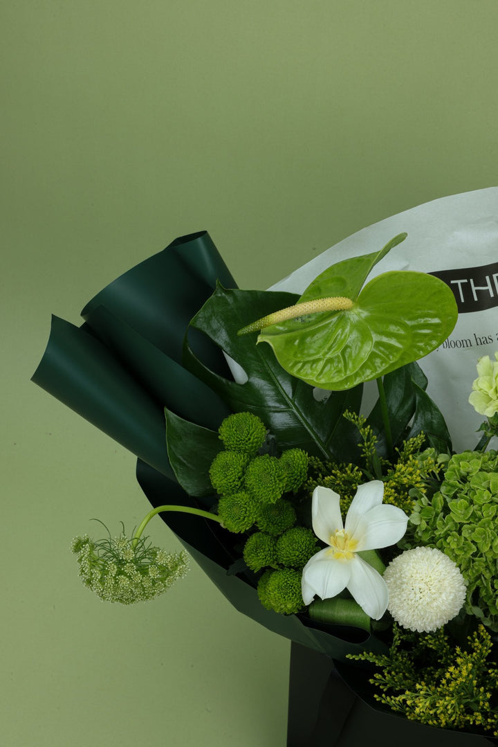 Green Aura Bouquet - Twenty Three Flowers & Chocolate