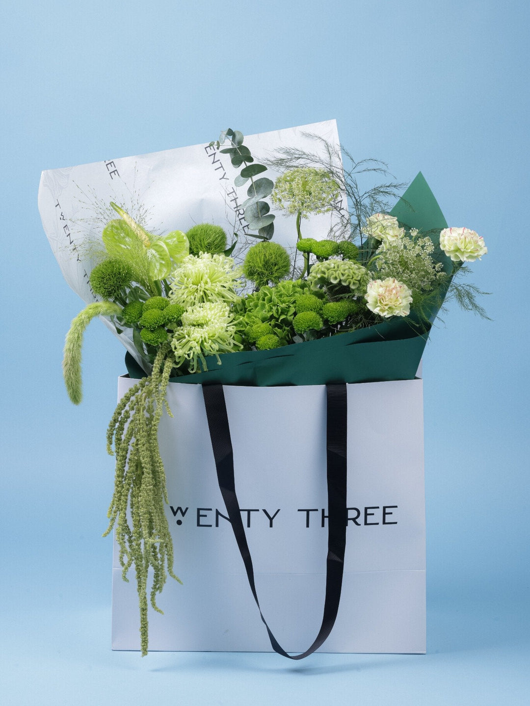 Green Whisper Bouquet - Twenty Three Flowers & Chocolate