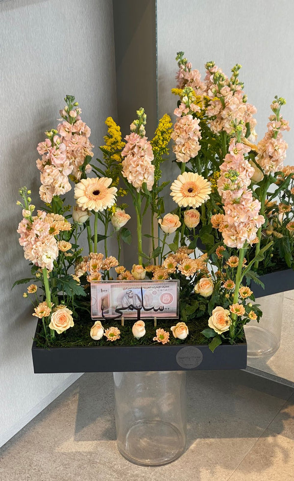 Peach Gerbera Tray - Twenty Three Flowers & Chocolate