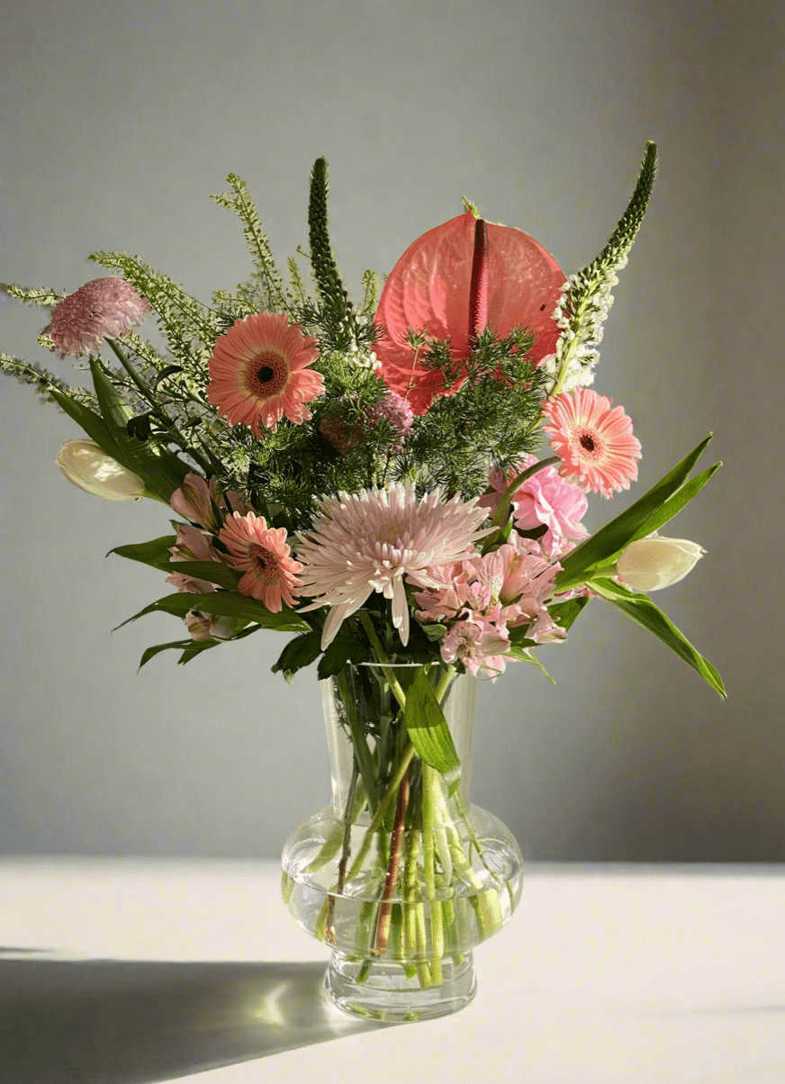 Pink Gerbera Vase - Twenty Three Flowers & Chocolate