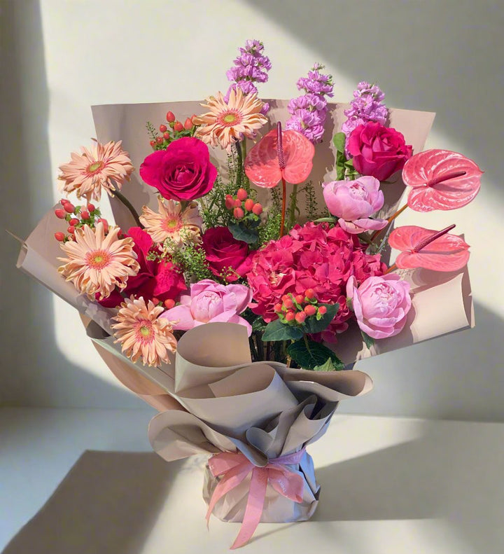 Pink Rose Essence Bouquet - Twenty Three Flowers & Chocolate