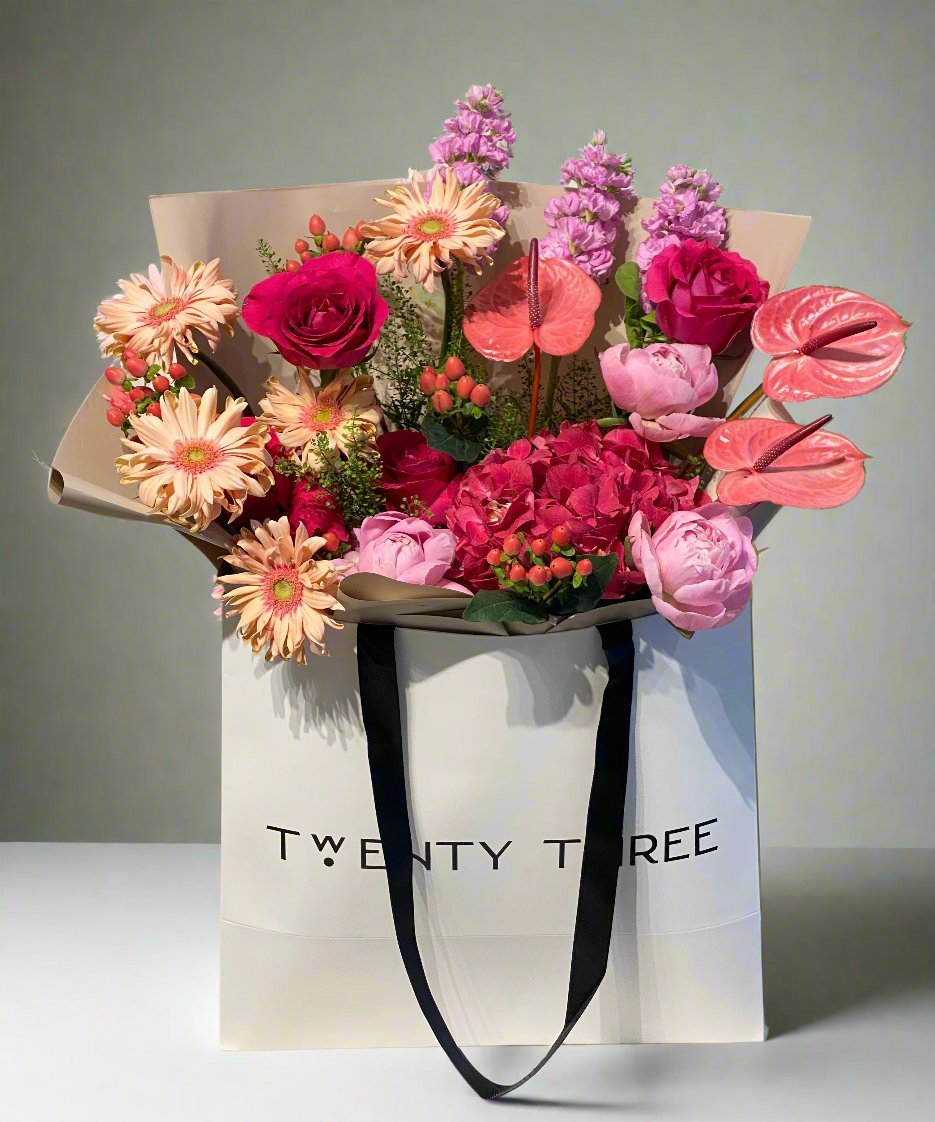 Pink Rose Essence Bouquet - Twenty Three Flowers & Chocolate