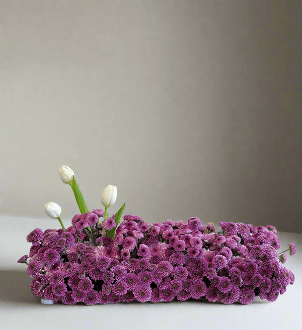 Purple Chrysanthemum Centerpiece - Twenty Three Flowers & Chocolate