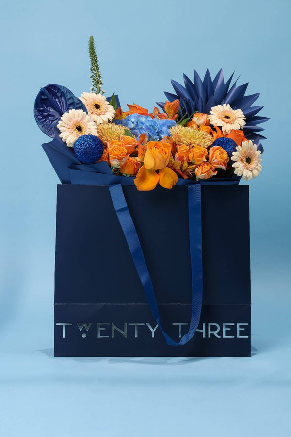 Sapphire Blaze Bouquet - Twenty Three Flowers & Chocolate
