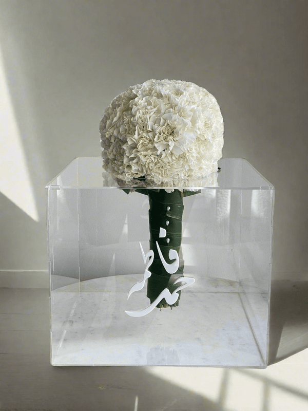 White Carnation Dome Bridal Bouquet - Twenty Three Flowers & Chocolate