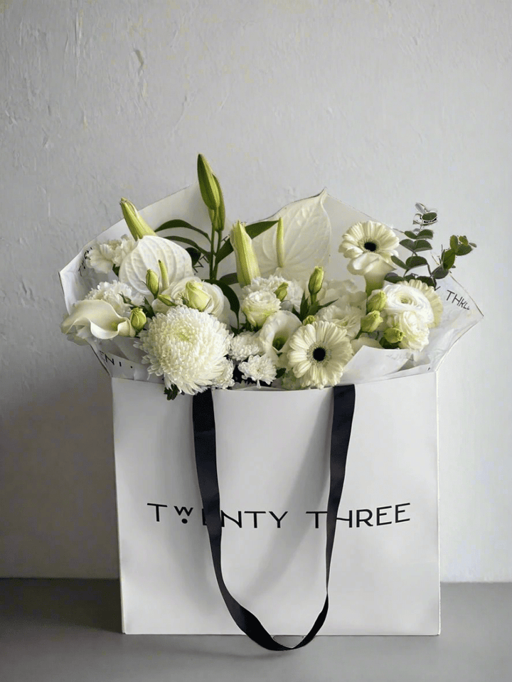 White Chrysanthemum Bouquet - Twenty Three Flowers & Chocolate