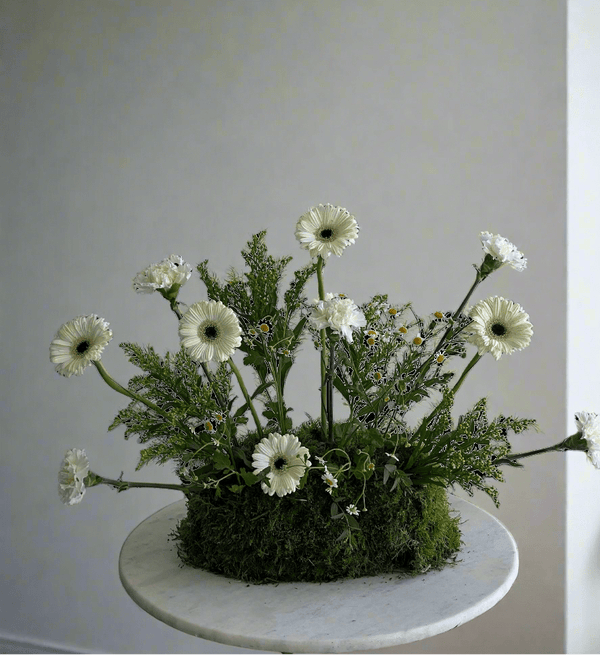 White Garden Centerpiece Set - Twenty Three Flowers & Chocolate