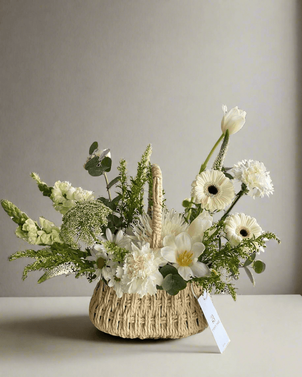 White Gerbera Basket - Twenty Three Flowers & Chocolate