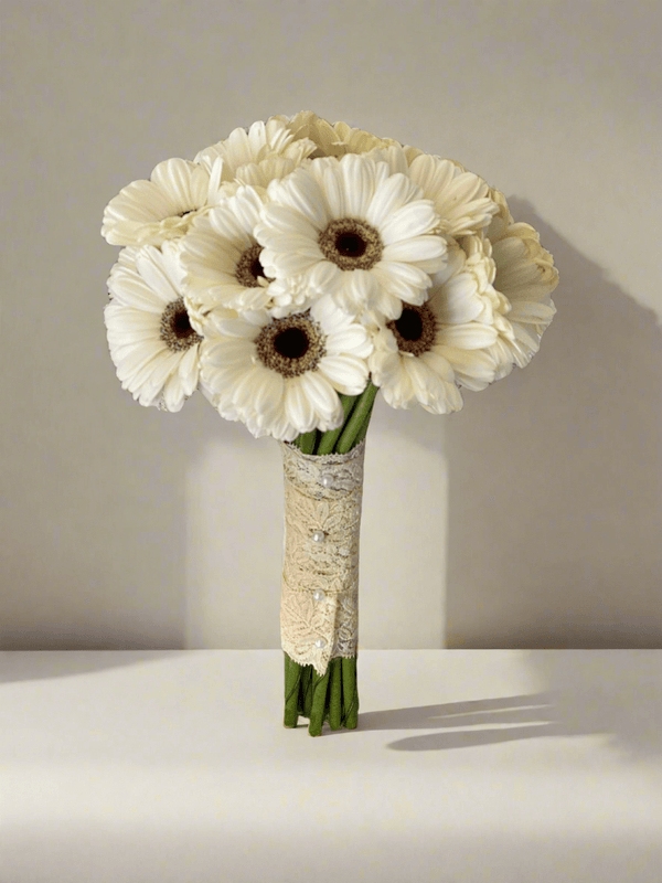 White Gerbera Bridal Bouquet - Twenty Three Flowers & Chocolate