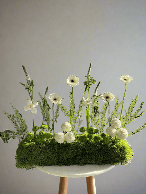 White Gerbera Centerpiece Set - Twenty Three Flowers & Chocolate