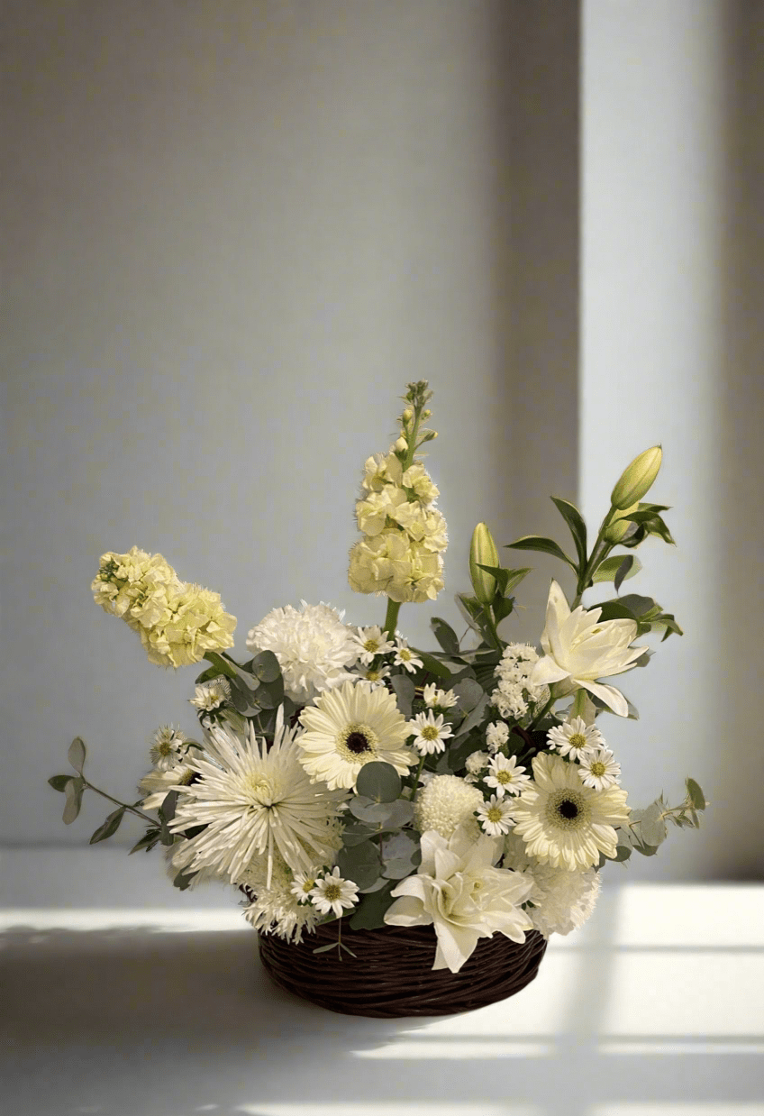 White Lily Basket - Twenty Three Flowers & Chocolate