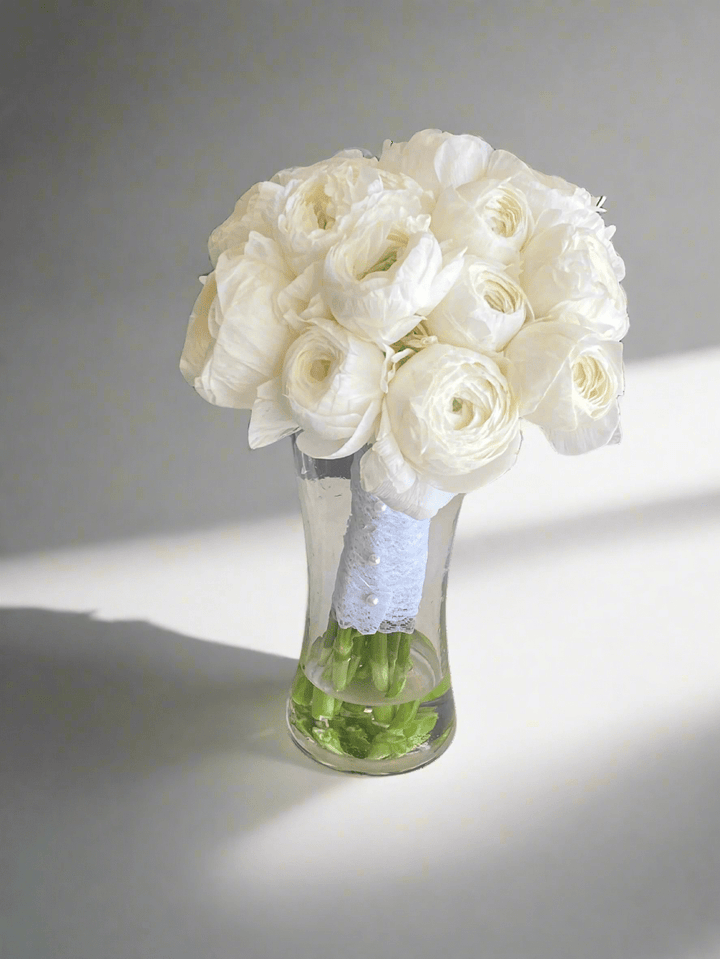 White Ranunculus Bridal Bouquet - Twenty Three Flowers & Chocolate