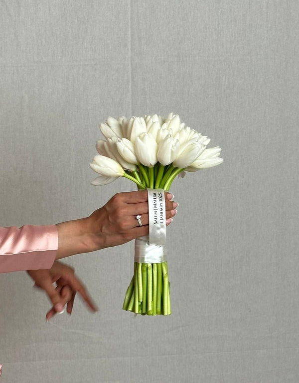 White Tulip Bridal Bouquet - Twenty Three Flowers & Chocolate