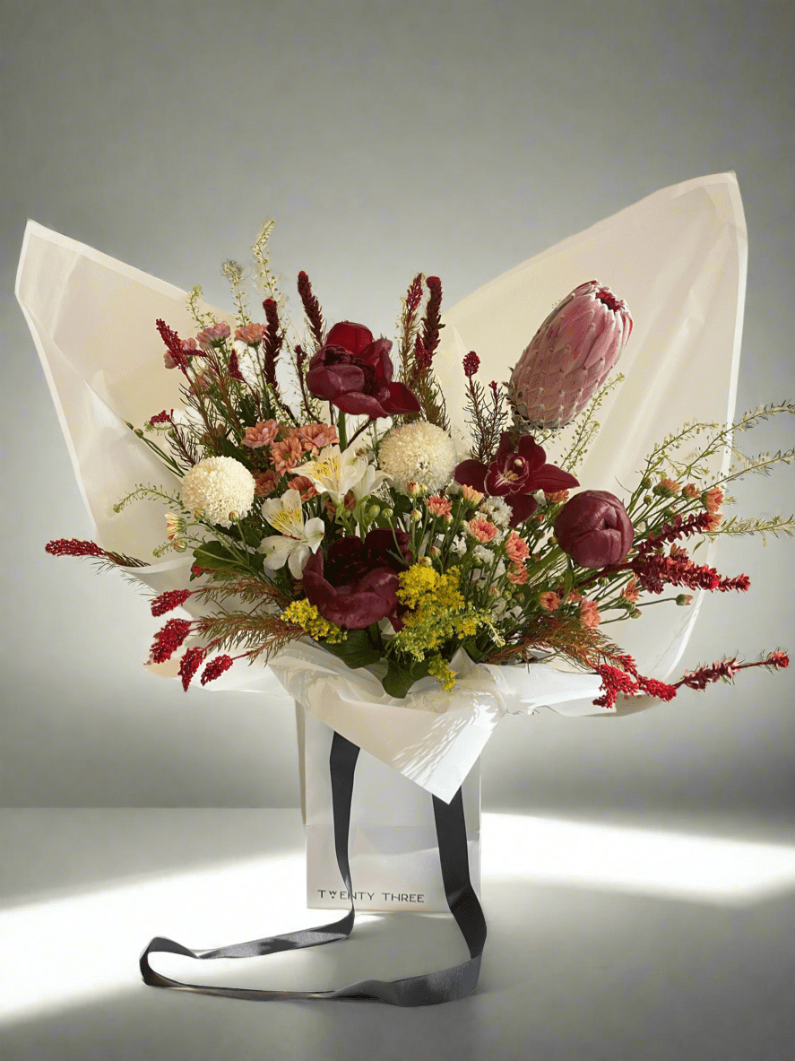 Wild Burgundy Bouquet - Twenty Three Flowers & Chocolate