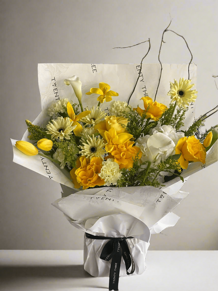 Yellow Tulip Bouquet - Twenty Three Flowers & Chocolate
