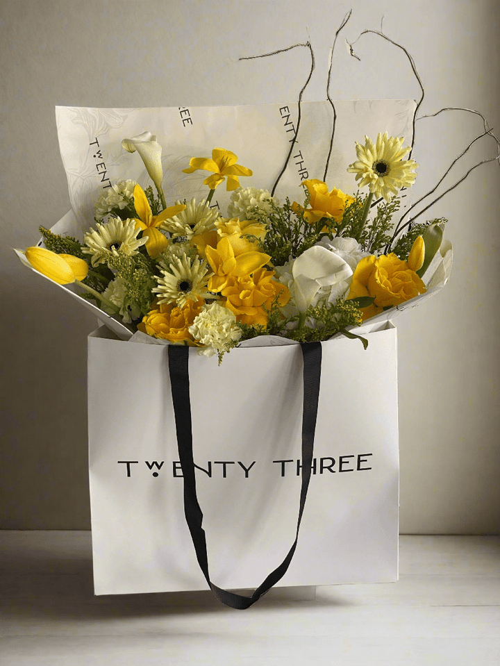Yellow Tulip Bouquet - Twenty Three Flowers & Chocolate