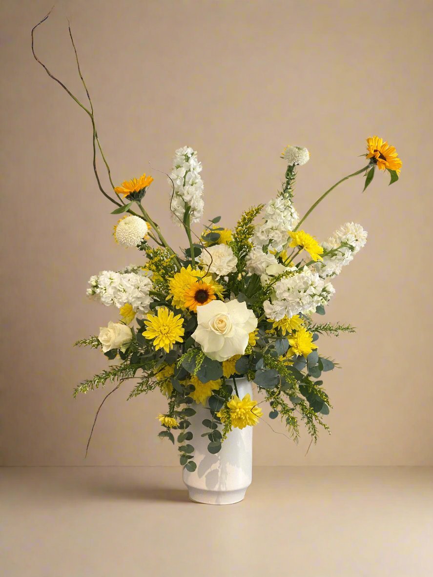 Yellow & White Vase - Twenty Three Flowers & Chocolate